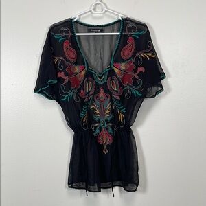 Forever 21 Black Embroidered Women's Top